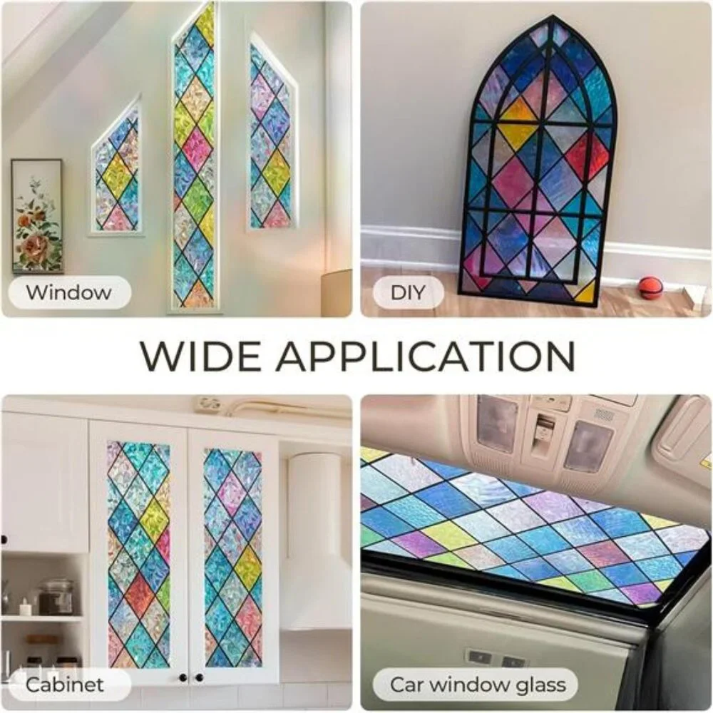 Window Privacy Film Stained Glass, Lattice, 17.7 x 78.7 inches